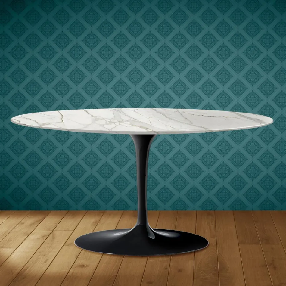 Saarinen Tulip soffbord, ovalt, höjd 41 cm, blank keramik, tillverkat i Italien - scharlakansröd Viadurini