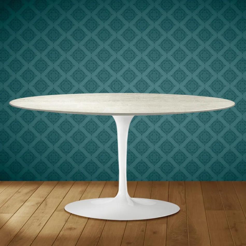 Saarinen Tulip soffbord, ovalt, höjd 41 cm, Marmorio keramik, tillverkat i Italien - scharlakansröd Viadurini