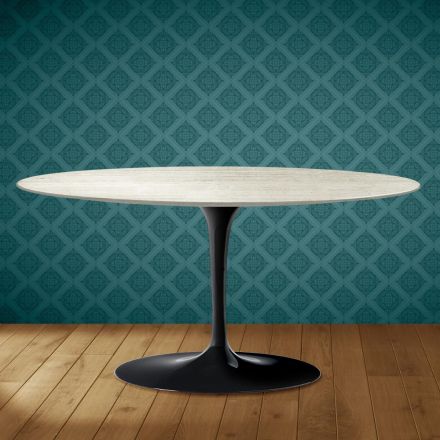 Saarinen Tulip soffbord, ovalt, höjd 41 cm, Marmorio keramik, tillverkat i Italien - scharlakansröd Viadurini