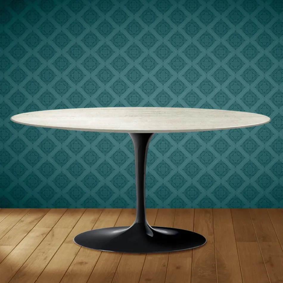 Saarinen Tulip soffbord, ovalt, höjd 41 cm, Marmorio keramik, tillverkat i Italien - scharlakansröd Viadurini