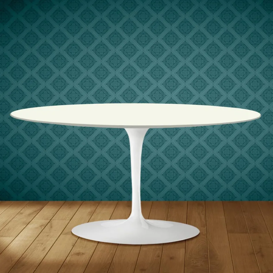 Saarinen Tulip soffbord, ovalt, höjd 41 cm, Moonè keramik, tillverkat i Italien - scharlakansröd Viadurini