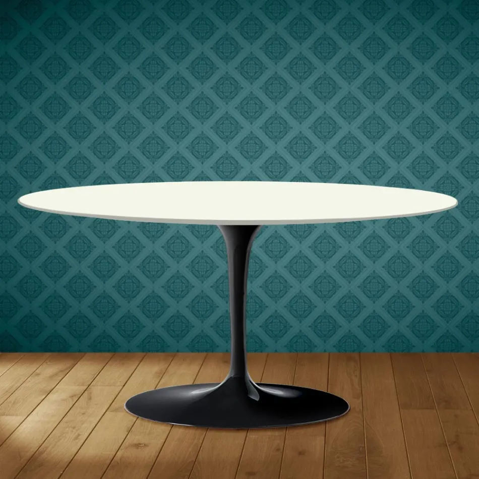 Saarinen Tulip soffbord, ovalt, höjd 41 cm, Moonè keramik, tillverkat i Italien - scharlakansröd Viadurini