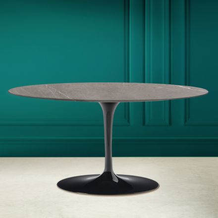 Tulip Saarinen Ovalt soffbord H 41 i grå stenkeramik Made in Italy - Scarlet Viadurini