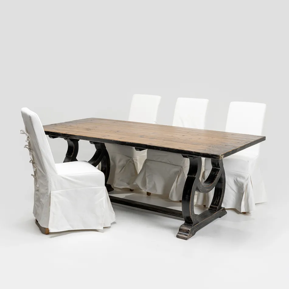 200x100 cm bord i furu med antik tvättställsbas - Aieta Viadurini