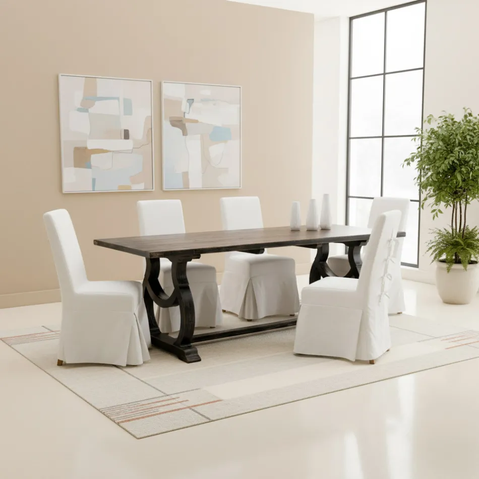 200x100 cm bord i furu med antik tvättställsbas - Aieta Viadurini