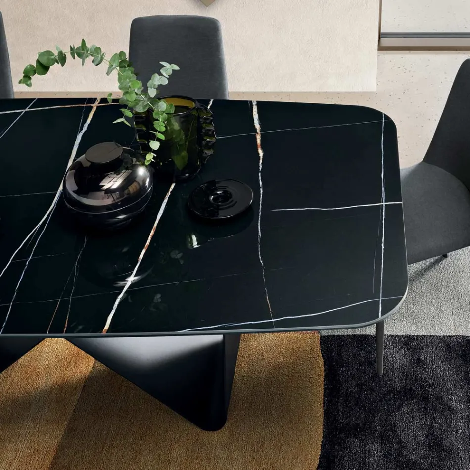 210x110 cm bord med marmorliknande keramikskiva och metallbas - Adriano Viadurini