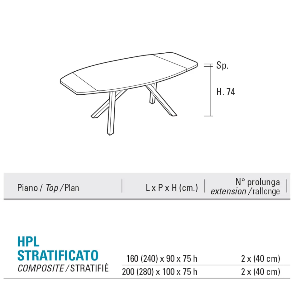 Utdragbart fatbord till 240 eller 280 cm i stratifierad HPL - Dialogo Viadurini