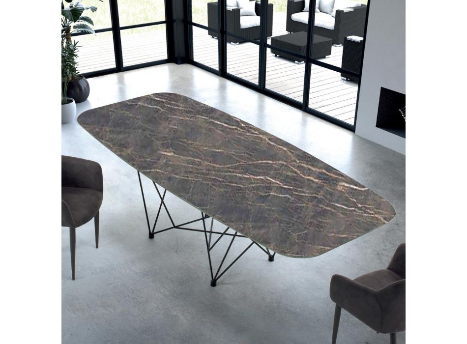 Modernt fatformat bord i hypermarmor och stål tillverkat i Italien – Ezzellino Viadurini