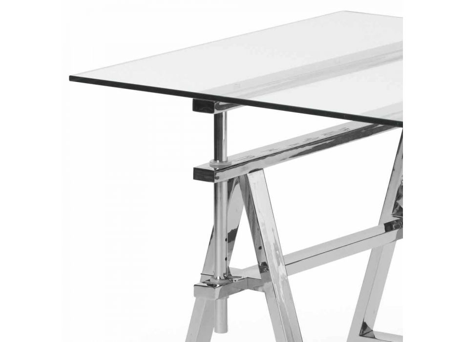 stål / glas höjdjusterbart bord (L190xH72 / 74 / 78xP90cm) Cristal Viadurini