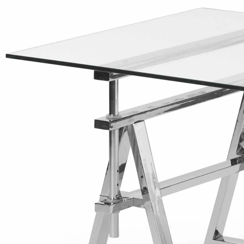 stål / glas höjdjusterbart bord (L190xH72 / 74 / 78xP90cm) Cristal Viadurini