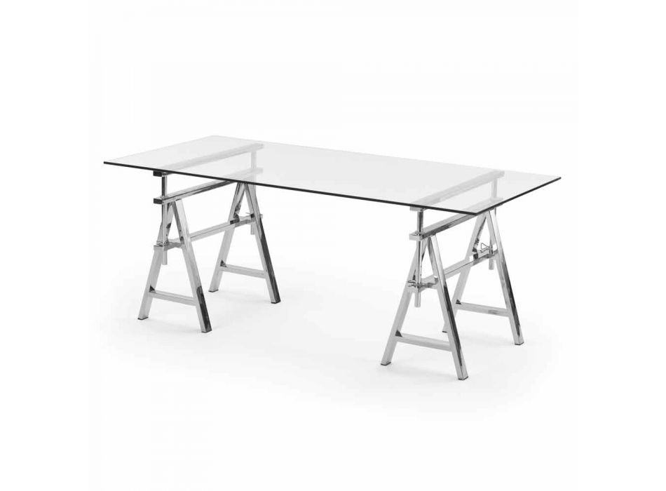 stål / glas höjdjusterbart bord (L190xH72 / 74 / 78xP90cm) Cristal Viadurini
