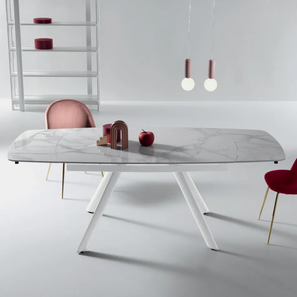 Utdragbart bord 140/210x90 cm i sintrad sten med marmoreffekt - Atrium Viadurini