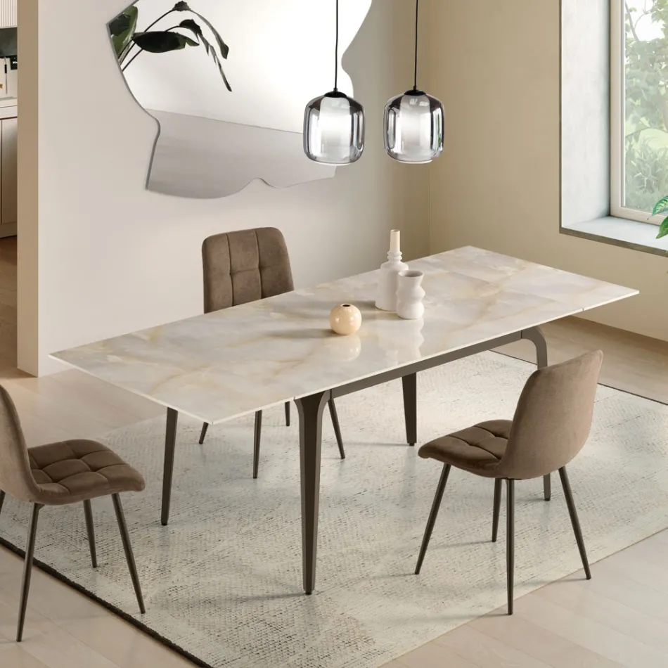 Utdragbart bord 160/240x90 cm i sintrad sten med marmoreffekt - Samus Viadurini