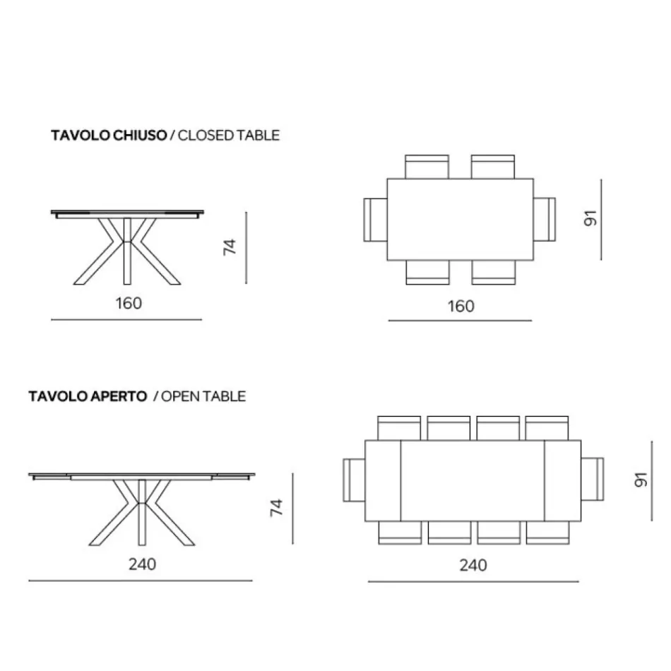 Utdragbart bord 160/240x91 cm i sintrad sten med marmoreffekt - Palazzo Viadurini