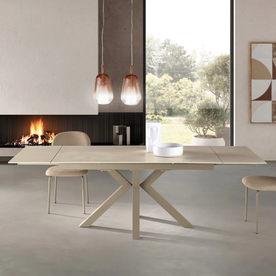 Utdragbart bord 160/240x91 cm i sintrad sten med marmoreffekt - Palazzo Viadurini