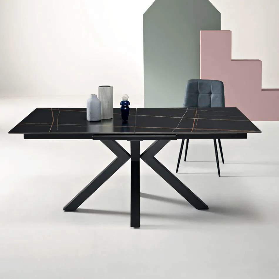 Utdragbart bord 180/240x100 cm i sintrad sten med marmoreffekt - Loggia Viadurini