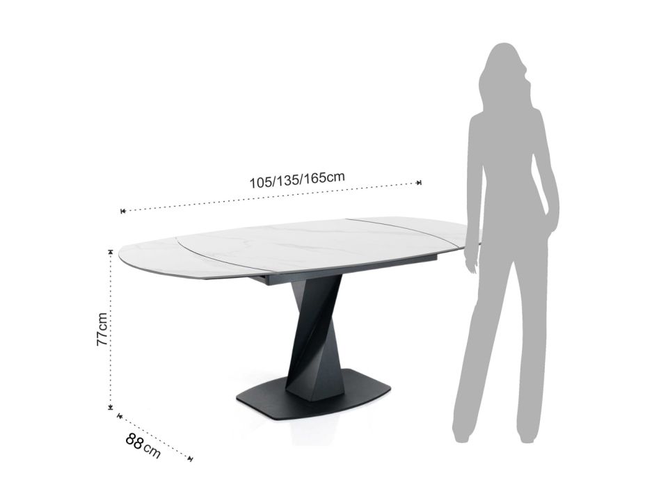 Utdragbart bord till 165 cm i metall och keramik - Boccanera Viadurini