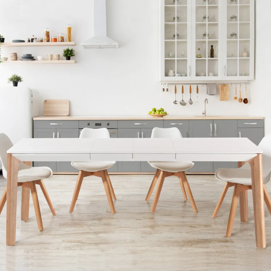 Utdragbart bord till 180 cm med massiv ek och ruteniumfärgade träben Viadurini