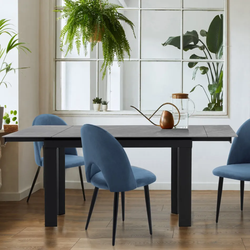 Utdragbart bord till 180 cm i vit marmorfinish - Brotola Viadurini