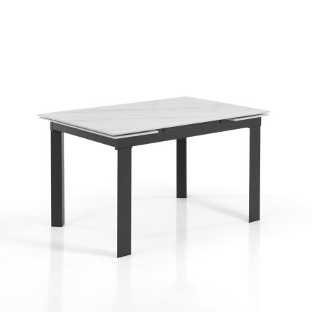 Utdragbart bord till 180 cm i vit marmorfinish - Brotola Viadurini