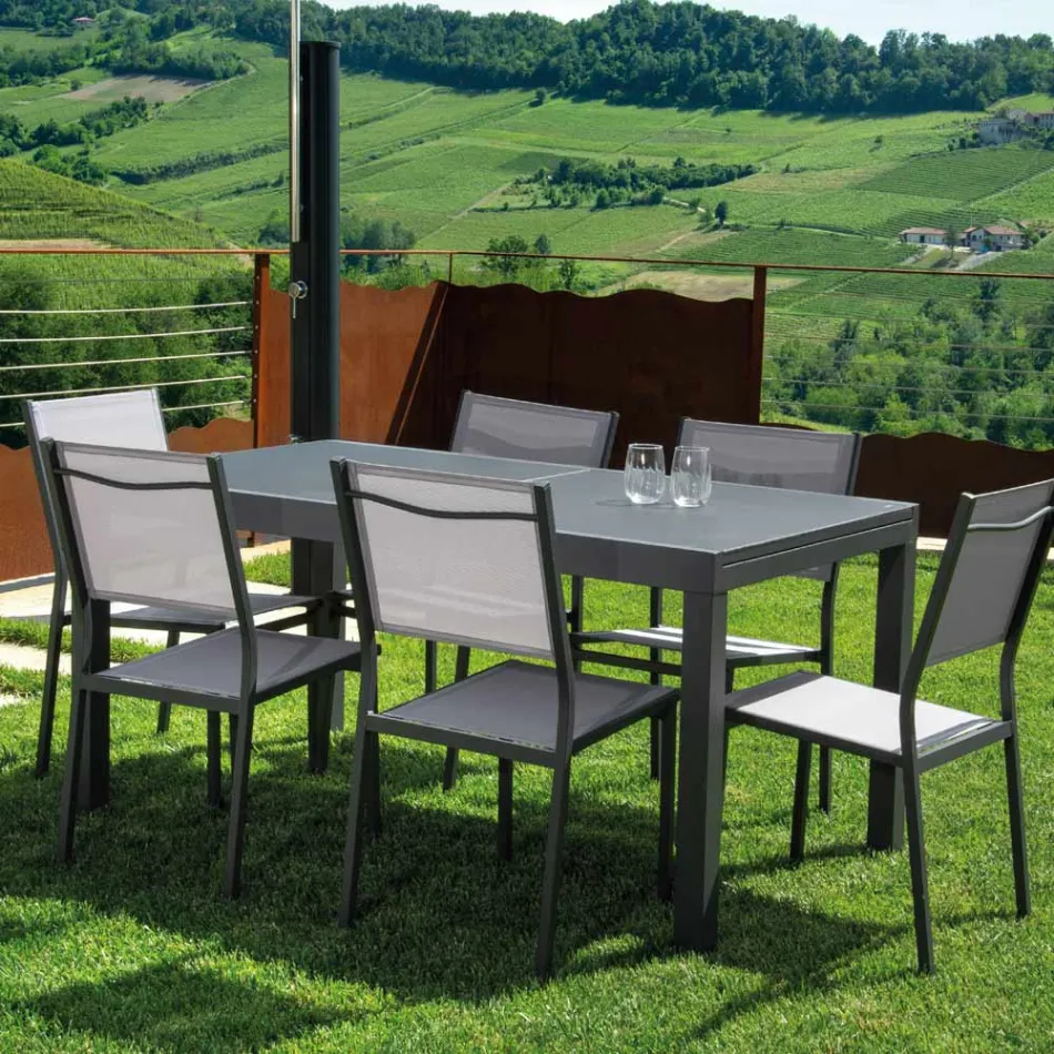 Utdragbart bord 180 cm eller 220 cm med skiva i härdat glas - Cartellina Viadurini