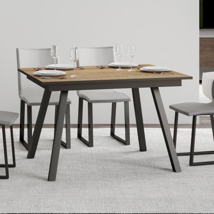 Utdragbart bord till 180 eller 220 cm i trä och järn Tillverkat i Italien - Stjärnor Viadurini