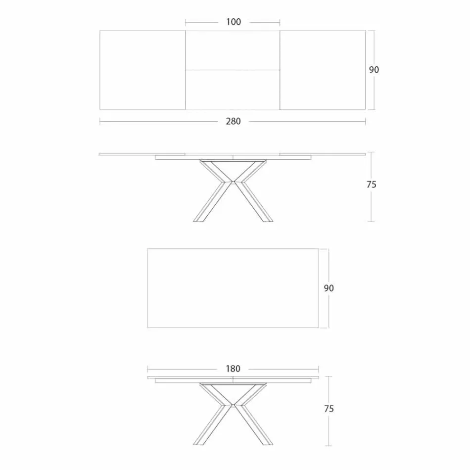 Utdragbart matbord till 2,8 m i keramiska ben och metallben - Paoluccio Viadurini