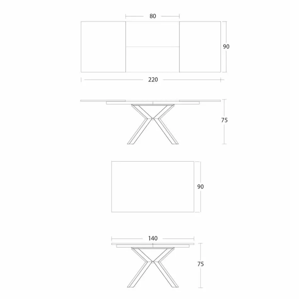 Utdragbart matbord till 2,8 m i keramiska ben och metallben - Paoluccio Viadurini