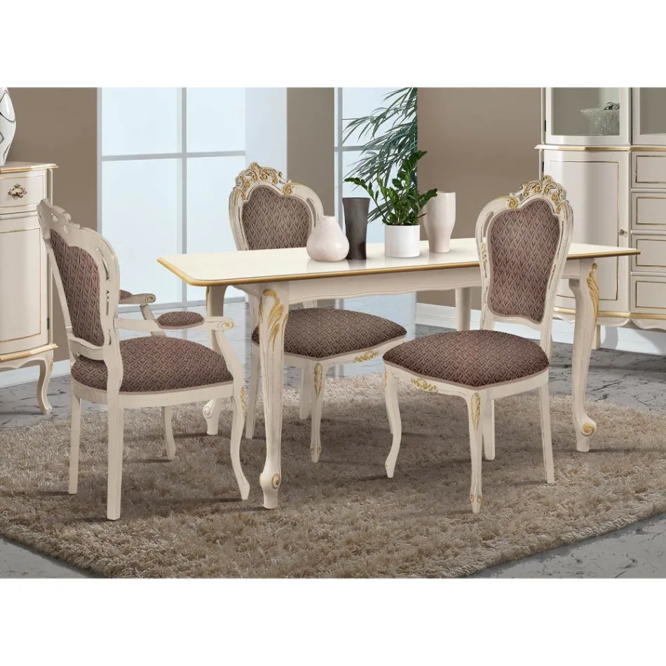 Utdragbart bord till 220 cm i vitt och guld trä Made in Italy - Lyx Viadurini