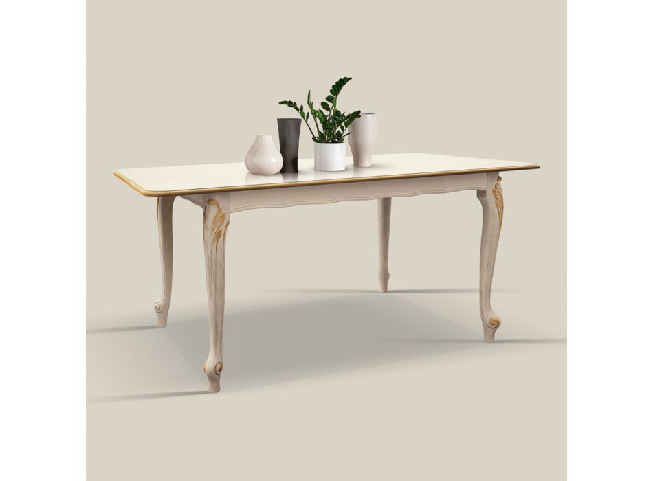 Utdragbart bord till 220 cm i vitt och guld trä Made in Italy - Lyx Viadurini