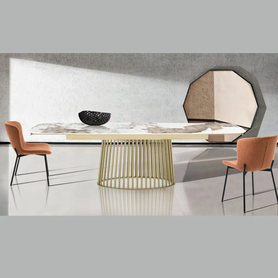 Utdragbart bord till 260 cm i keramik, marmor och metallfinish - Veneto Viadurini