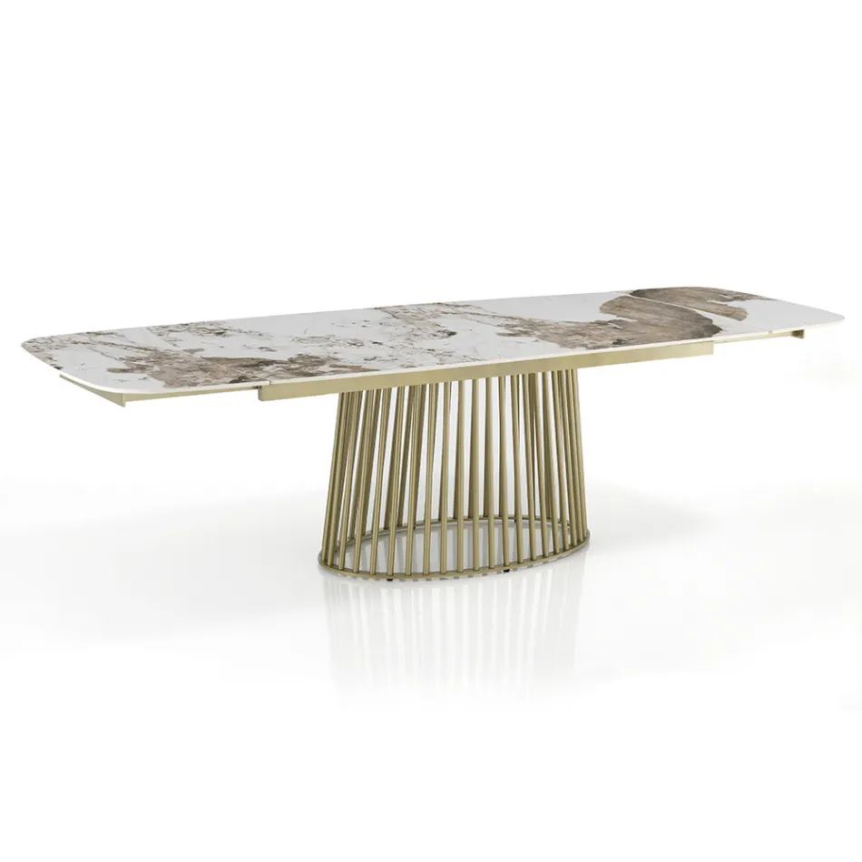 Utdragbart bord till 260 cm i keramik, marmor och metallfinish - Veneto Viadurini