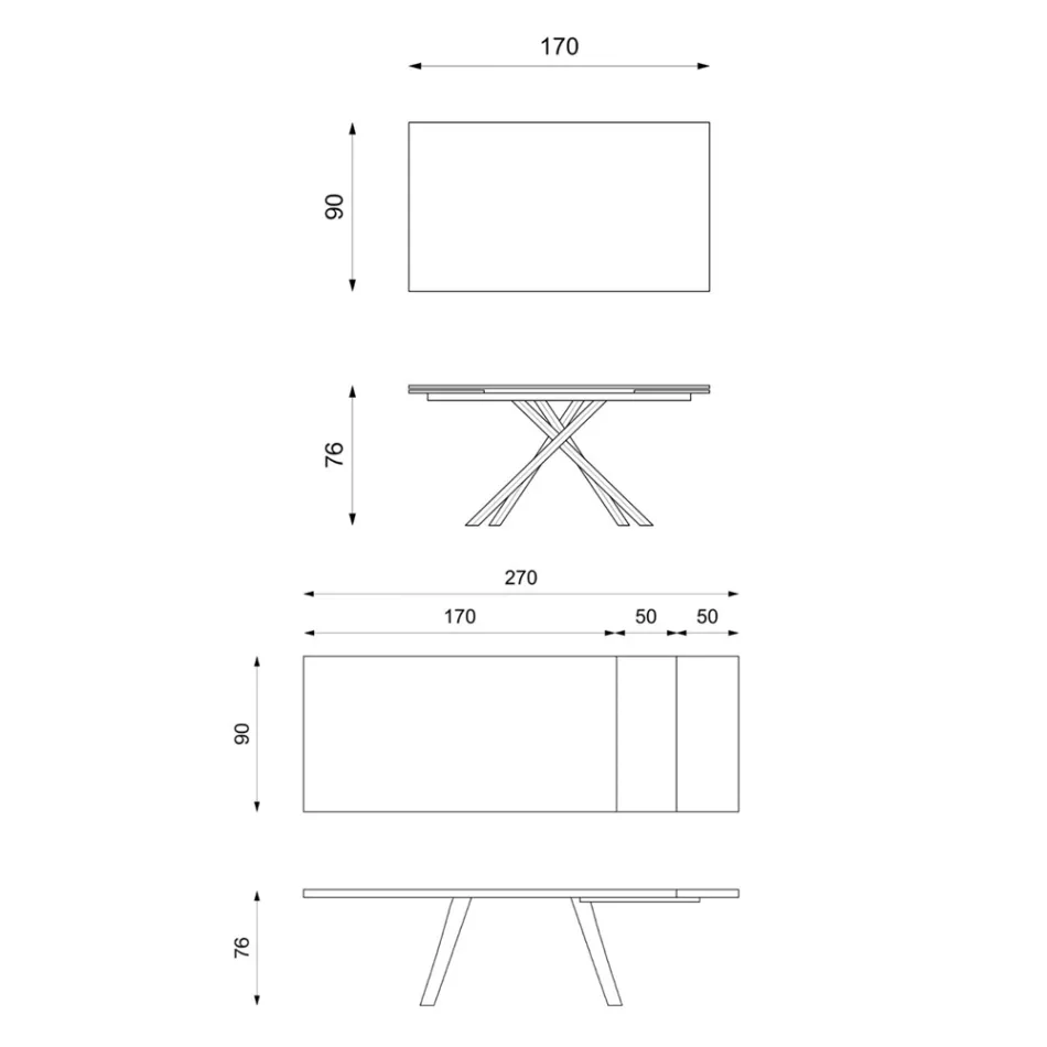 Utdragbart bord till 270 cm med HPL-skiva och aluminiumunderrede - Sök Viadurini