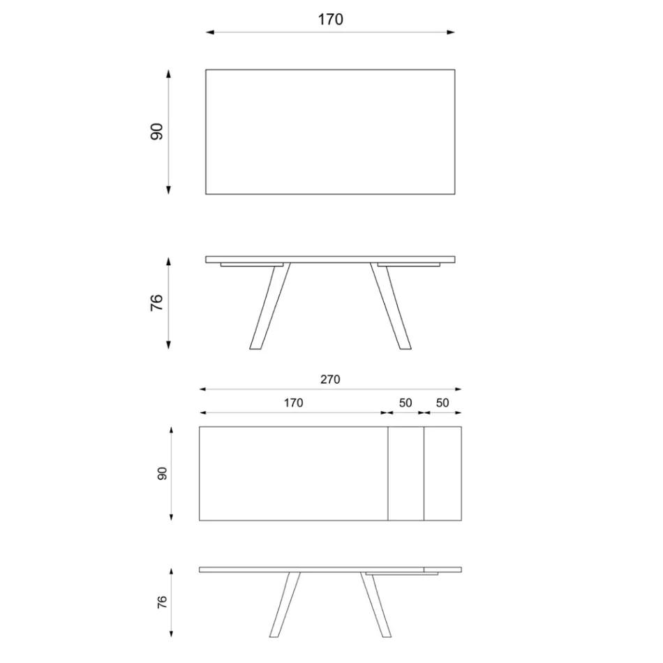 Utdragbart bord till 270 cm med HPL-skiva och aluminiumunderrede - Villongo Viadurini