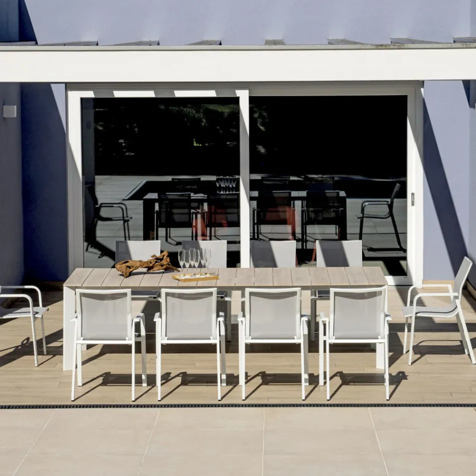 Utdragbart bord till 276 cm med träeffekt i aluminium - Ovara Viadurini