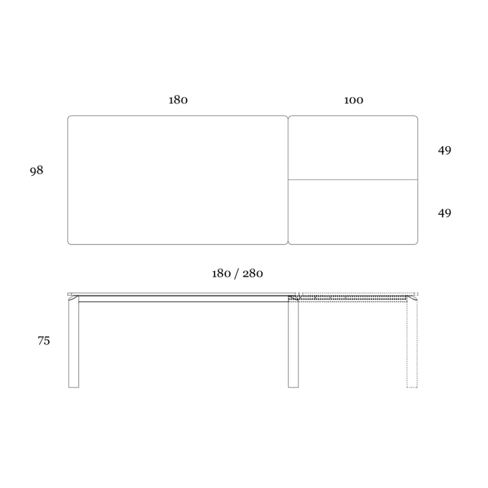 Utdragbart bord till 298 cm i keramik och metall Tillverkat i Italien - Tulpan Viadurini