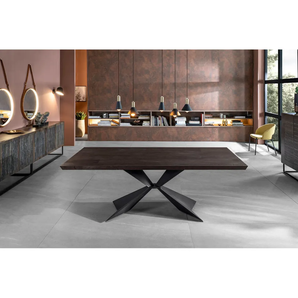 Utdragbart bord till 300 cm med metallunderrede och ekskiva - Marinblå Viadurini