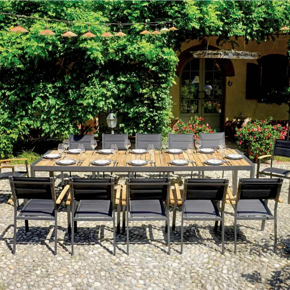 Utdragbart bord till 300 cm med skjutben i aluminium och teak - Felix Viadurini