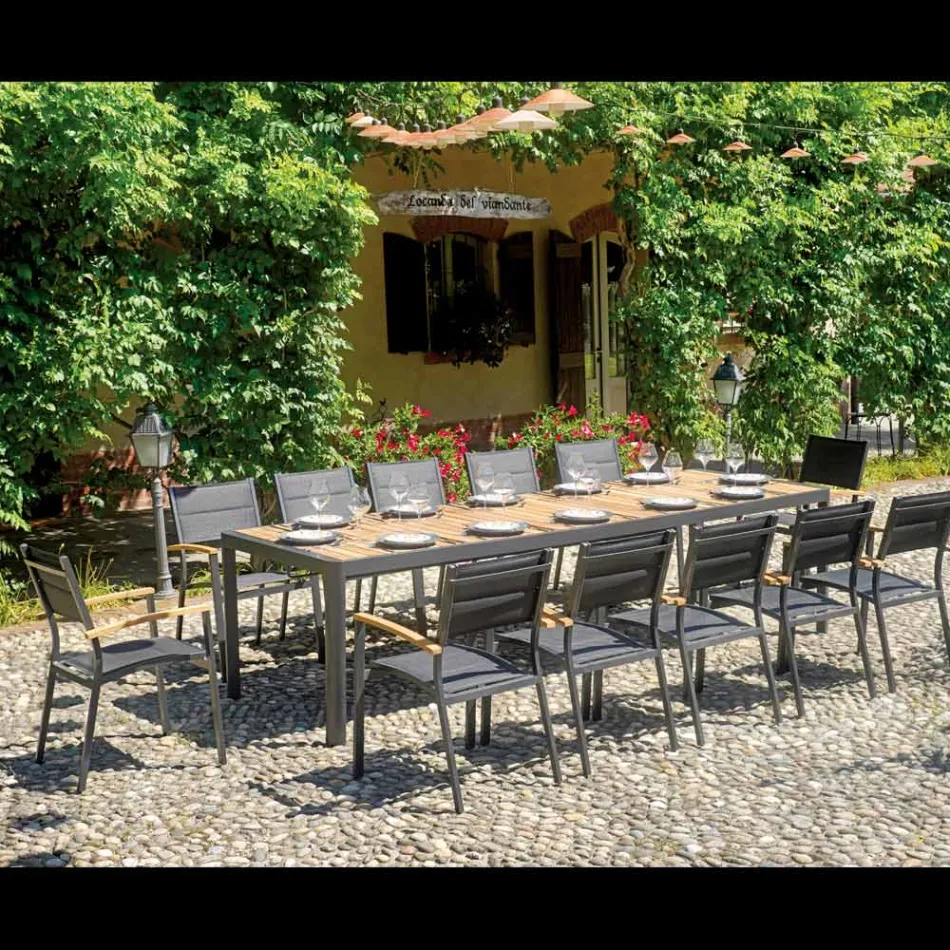 Utdragbart bord till 300 cm med skjutben i aluminium och teak - Felix Viadurini