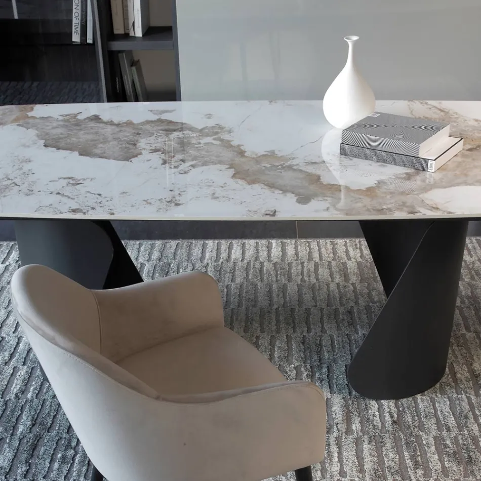 Utdragbart bord 300 cm i metall och sintrad stenskiva - Taviria Viadurini