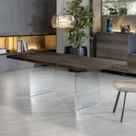Utdragbart bord till 300 cm i ek och härdat glas underrede - Nicoall Viadurini