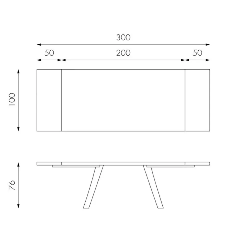 Utdragbart bord till 300 cm i ekfaner och aluminiumunderrede - Travis Viadurini