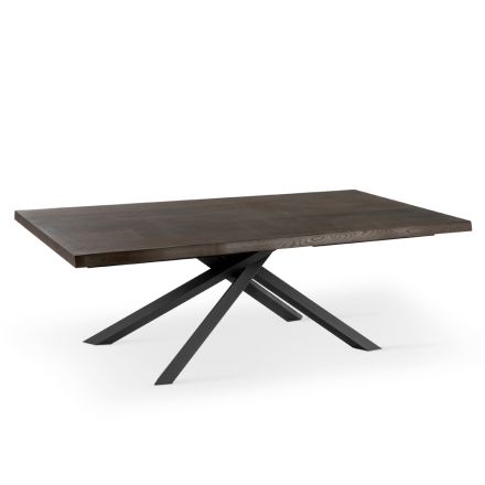Utdragbart bord till 300 cm i ekfaner och svart metallunderrede - Xino Viadurini