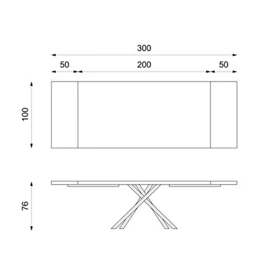 Utdragbart bord till 300 cm i ekfaner och svart metallunderrede - Xino Viadurini