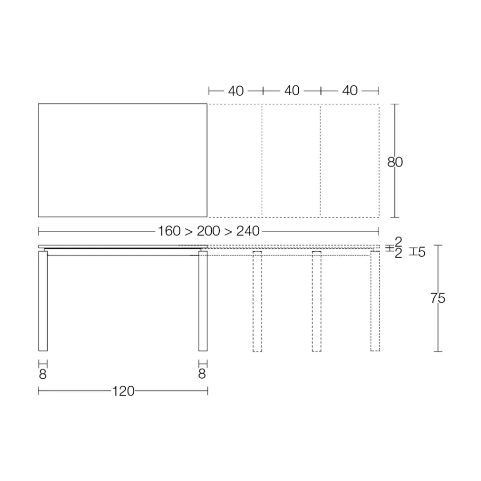 Utdragbart bord 310 cm med laminatskiva och metallunderrede - Spilla Viadurini
