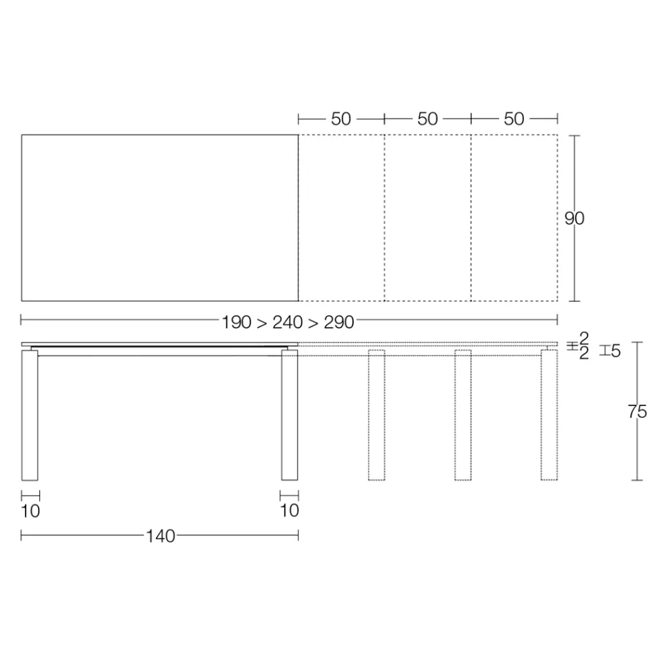 Utdragbart bord 310 cm med laminatskiva och metallunderrede - Spilla Viadurini