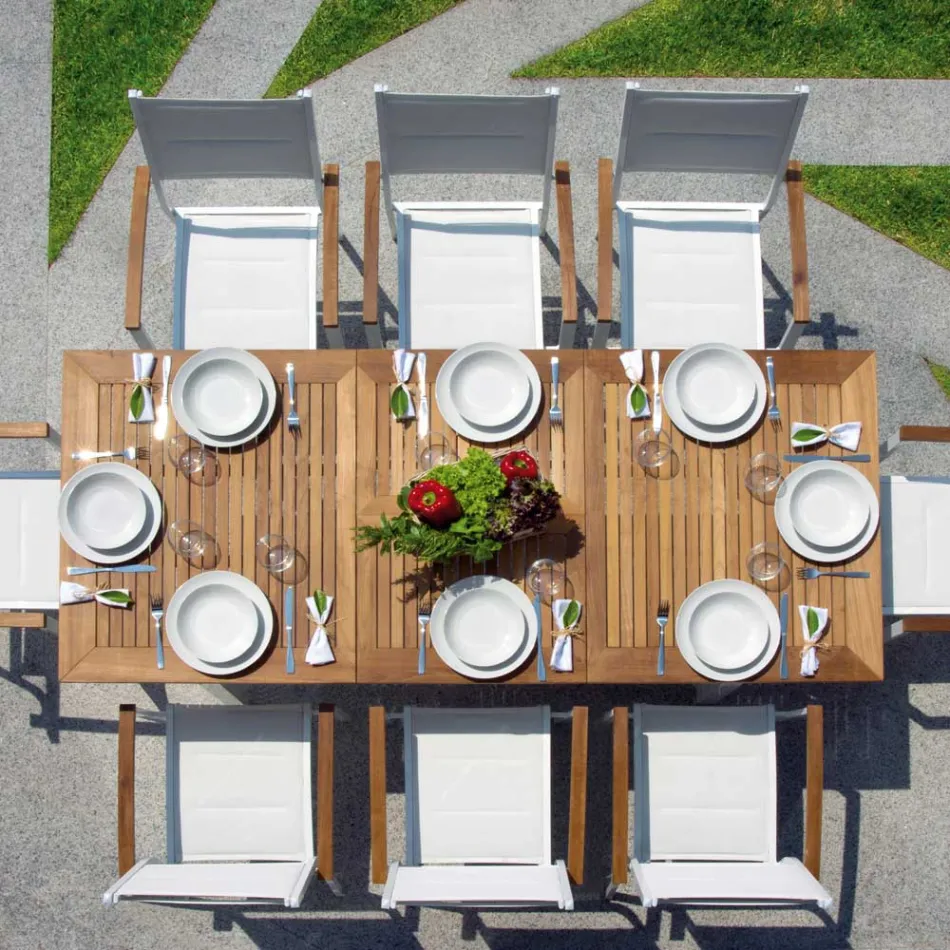 Utdragbart fjärilsbord till 210 cm i aluminium och teakskiva - Incanto Viadurini