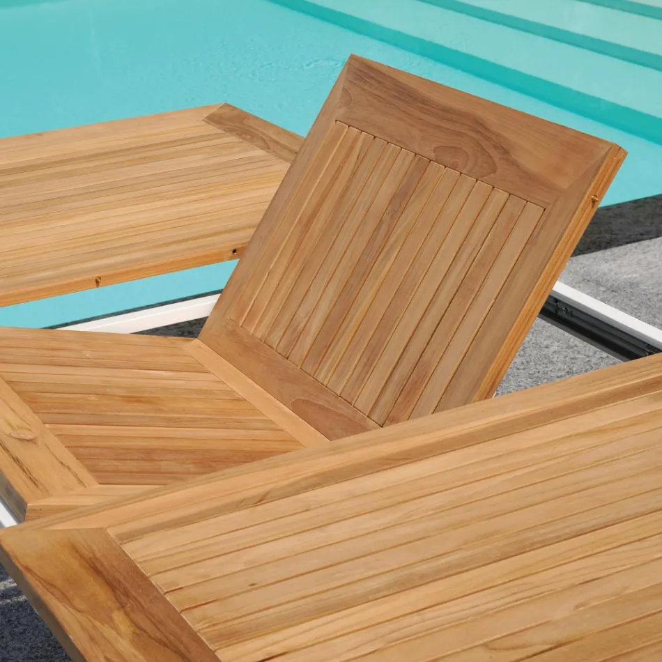 Utdragbart fjärilsbord till 210 cm i aluminium och teakskiva - Incanto Viadurini