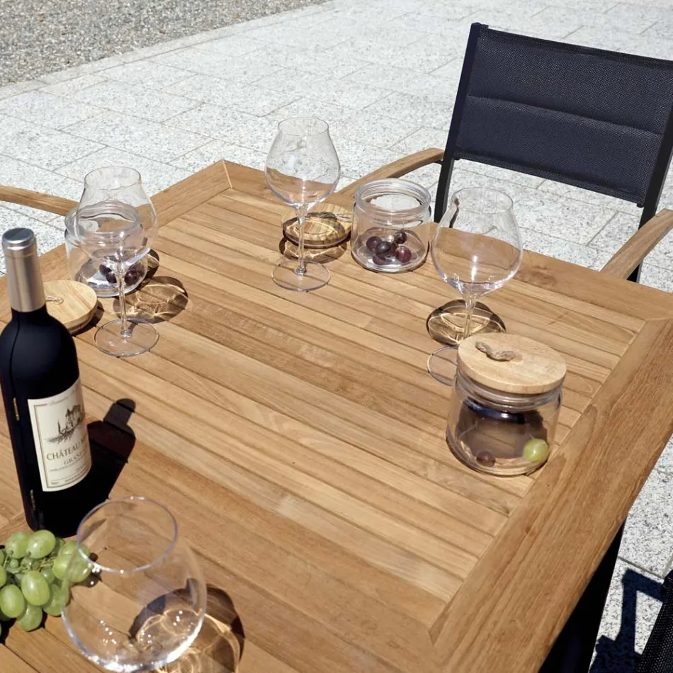 Utdragbart fjärilsbord till 210 cm i aluminium och teakskiva - Incanto Viadurini