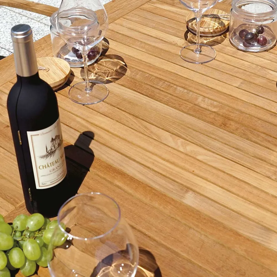 Utdragbart fjärilsbord till 210 cm i aluminium och teakskiva - Incanto Viadurini